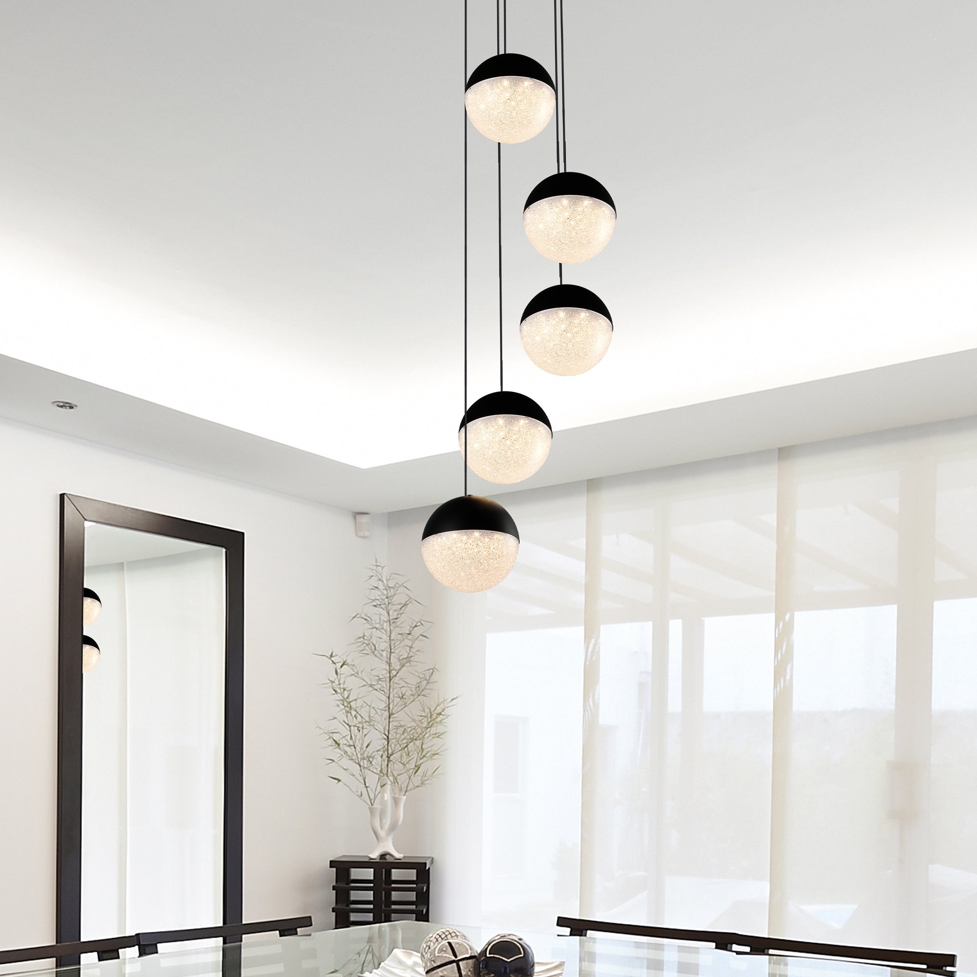 Vonn Ravello 5-Light VAC3285BL Integrated LED Chandelier with Globe Shades in Black