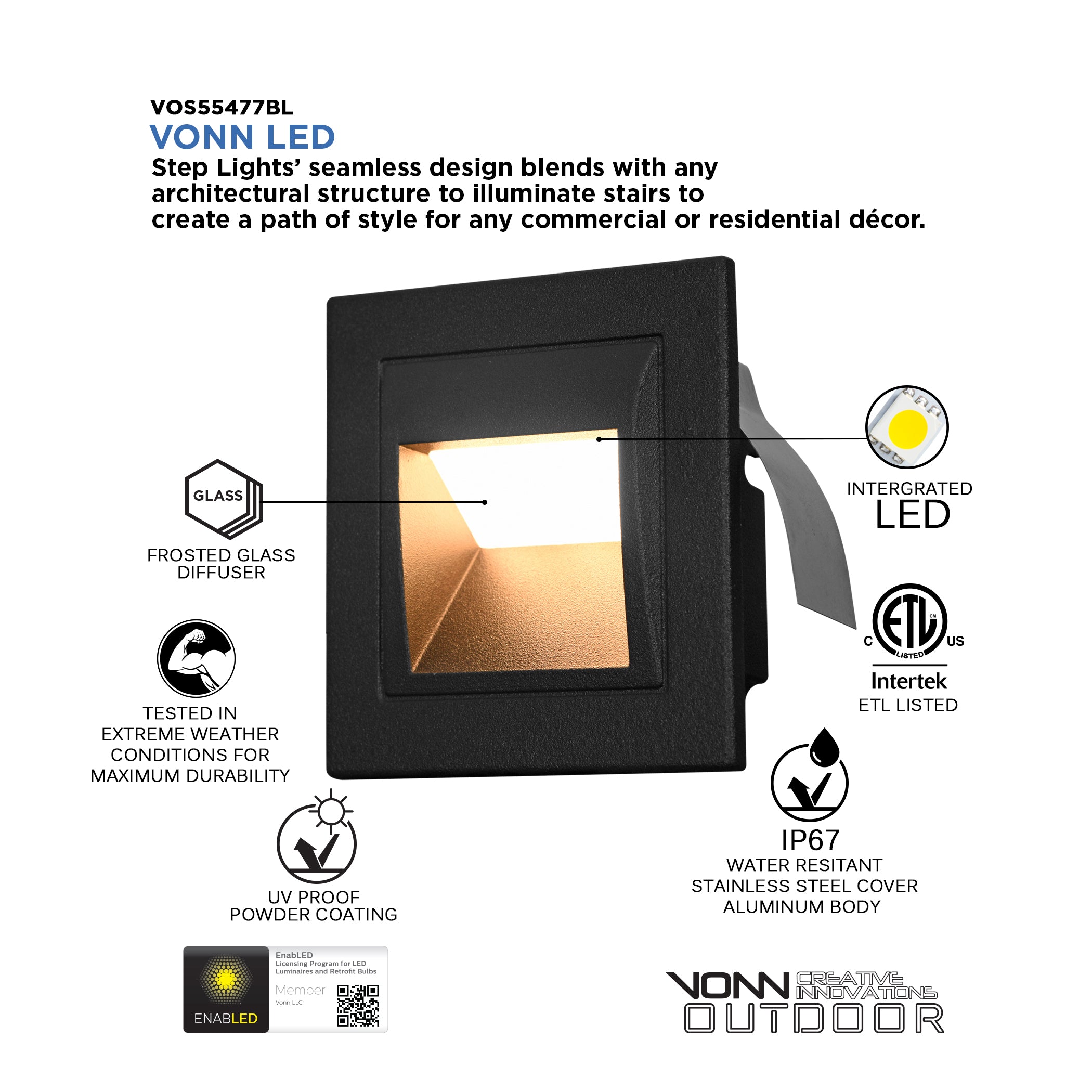 VONN LIGHTING-VOS55477BL-Modern - 3.5 inch 2W LED Outdoor Step Light